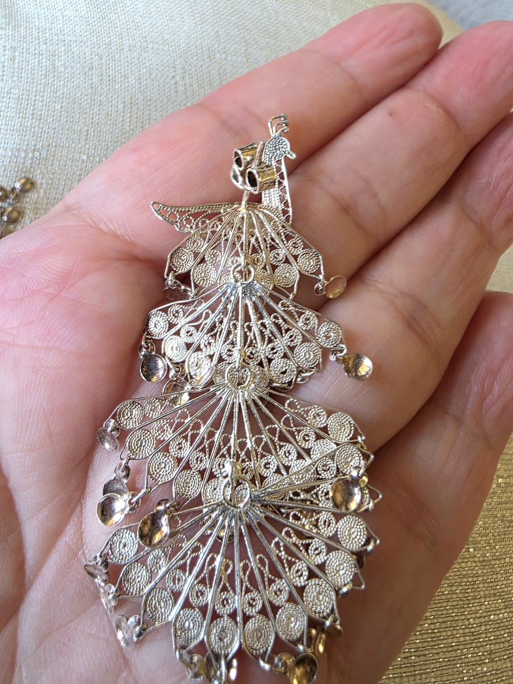 Vintage 925 Silver Articulated Peacock Earrings - Picture 10 of 10